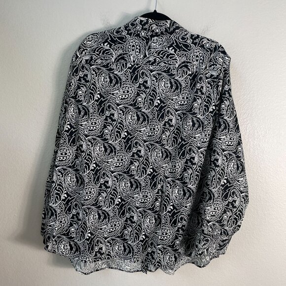 Chaps Classics Womens Plus 3X Black White Paisley No Iron Button Up Shirt Blouse - Picture 7 of 8